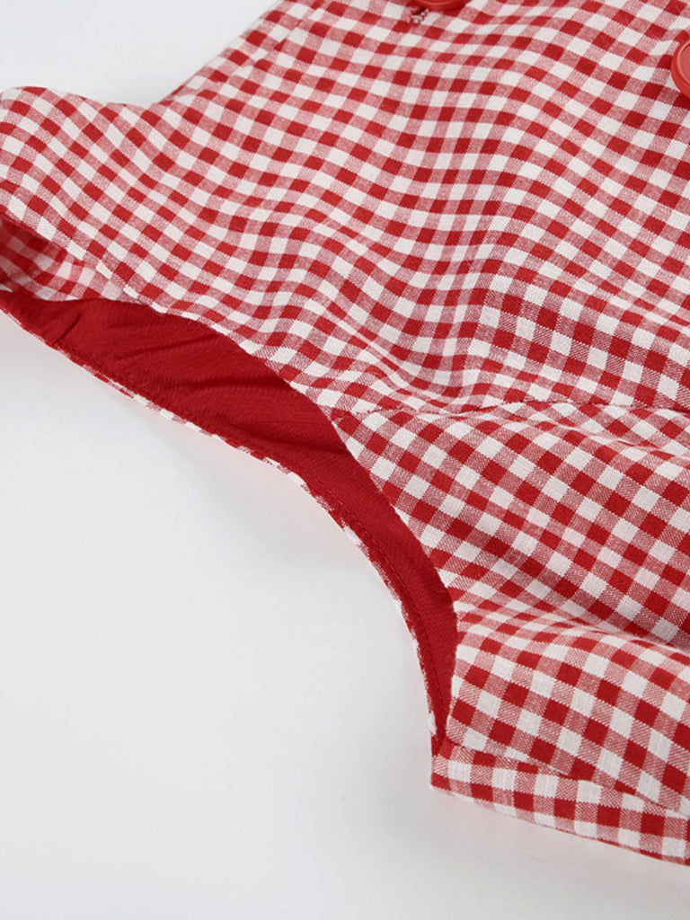 Rot 1960er Gingham Plaid Taste Ärmellos Kleid