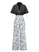 2PCS 1930er Dolman-Ärmel Revers Bluse & Blumen Hosen