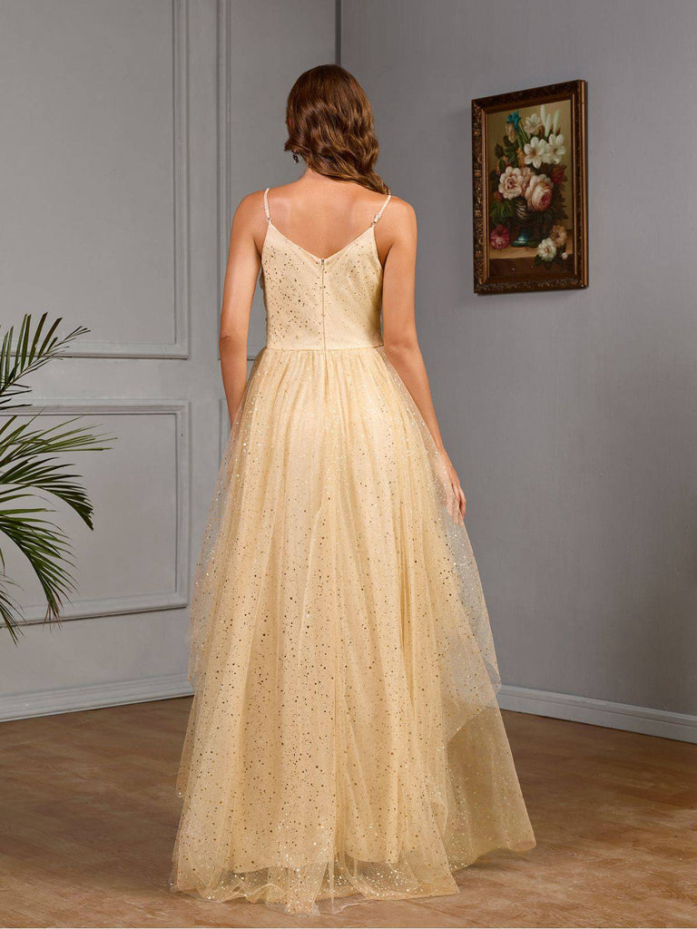 Gold 1930er Hochzeit Pailletten V-Ausschnitt Netz Kleid