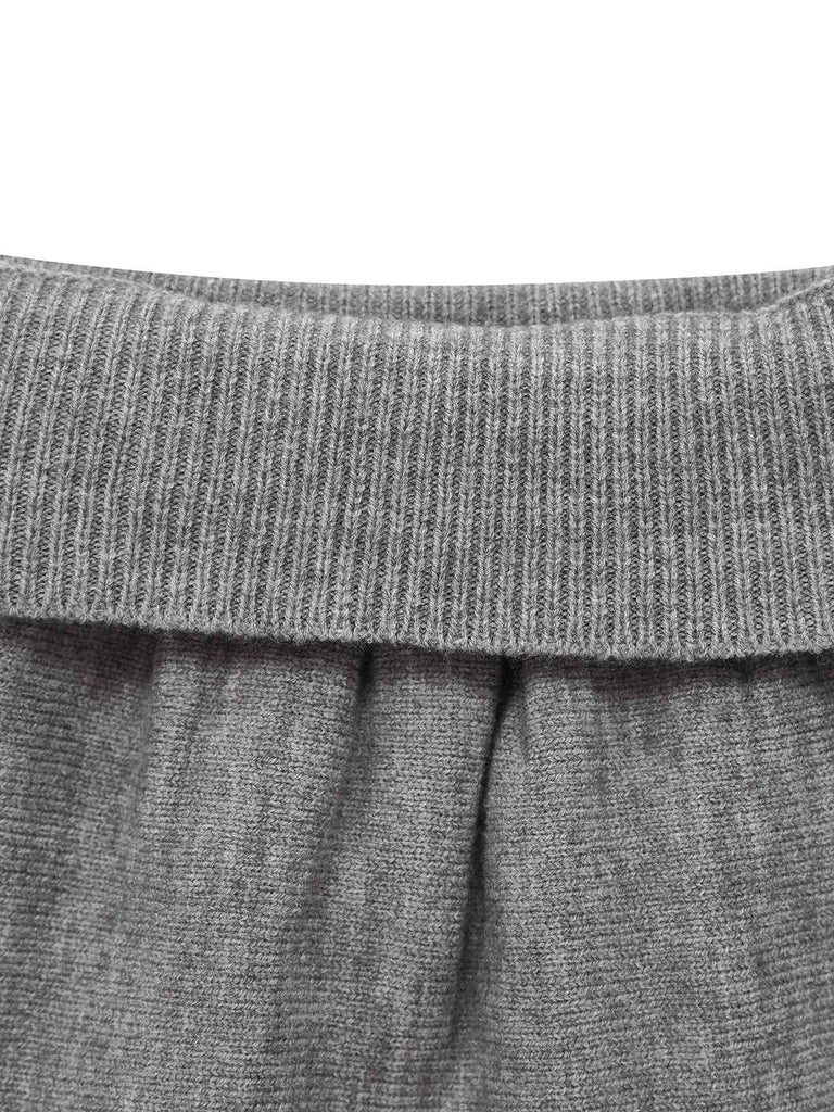 2PCS Grau 1960er Stricken V-Ausschnitt Top & Rock