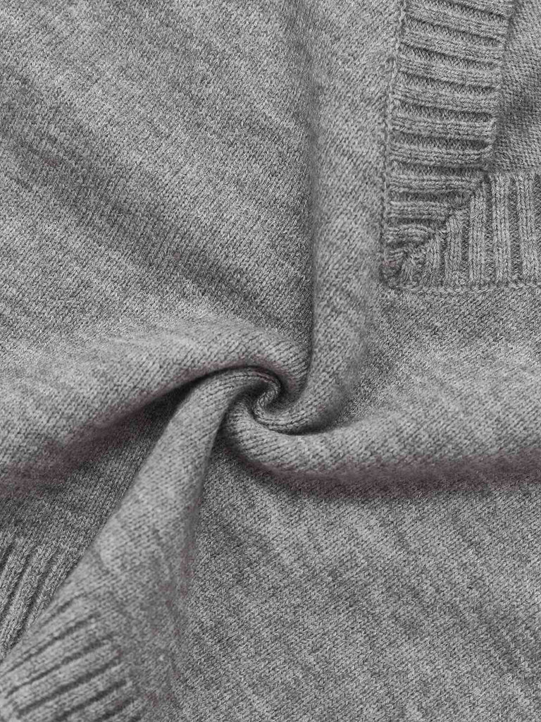 2PCS Grau 1960er Stricken V-Ausschnitt Top & Rock