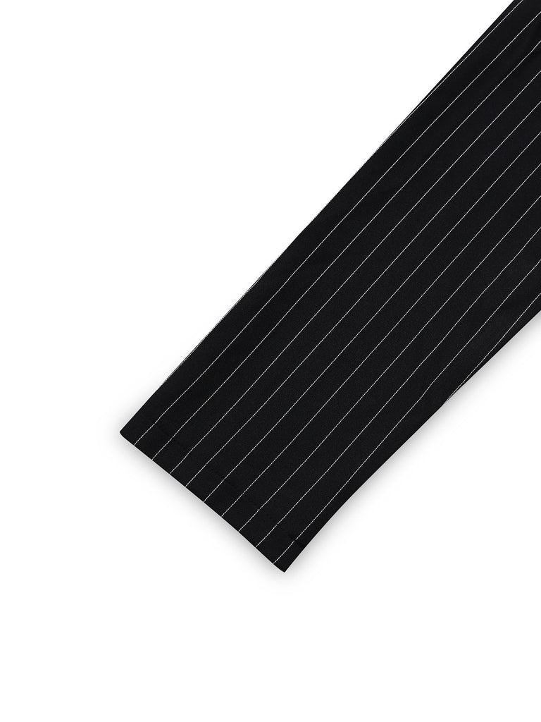 Schwarz 1950er Leopard Vertikal Streifen Taille Kleid