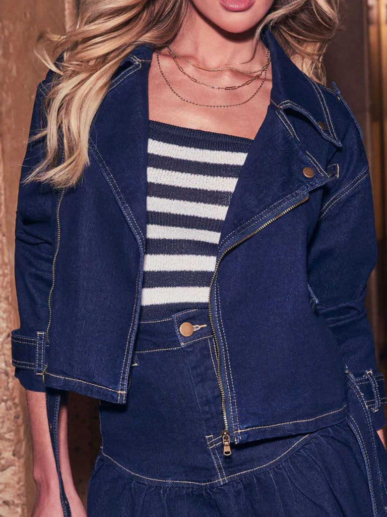 Dunkelblau 1950er Denim Taste Revers Jacke