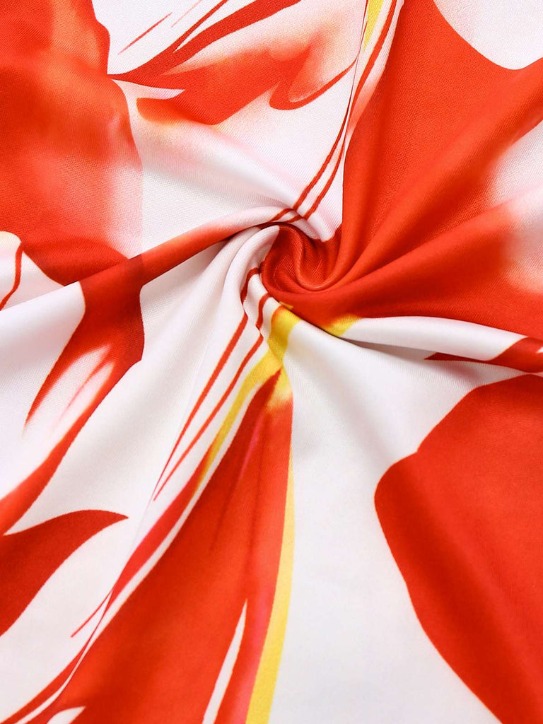 Rot 1930er Abstrakt Drucke Gürtel Ärmelloses Jumpsuit