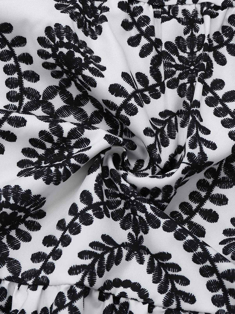 Schwarz 1940er Revers Bindegürtel Blumen Ärmellos Kleid