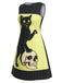 Gelbes 60er A-Linien-Kleid mit Katze und Totenkopf