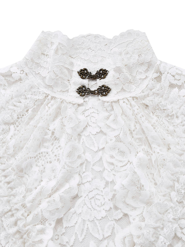 Weiß 1980er Gigot-Ärmel Viktorianisch Spitze Kleid