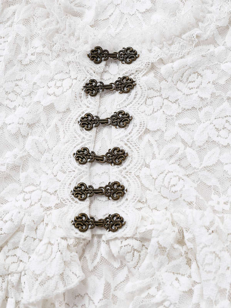 Weiß 1980er Gigot-Ärmel Viktorianisch Spitze Kleid