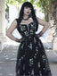 Schwarz 1930er Blumen Netz Stäbchen Schnürung Kleid