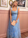 Hellblau 1930er Blumen Netz Stäbchen Schnürung Kleid
