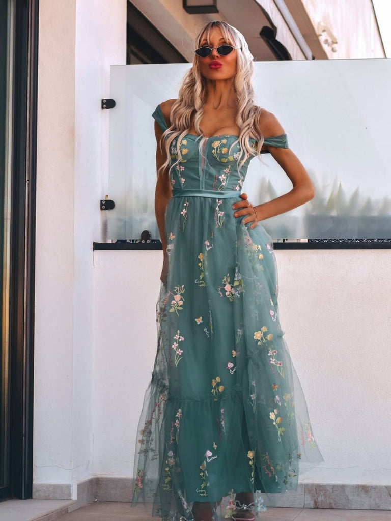 1930er Blumen Netz Stäbchen Schnürung Kleid