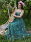 Grün 1930er Blumen Netz Stäbchen Schnürung Kleid