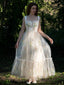 Gelb 1930er Blumen Netz Stäbchen Schnürung Kleid