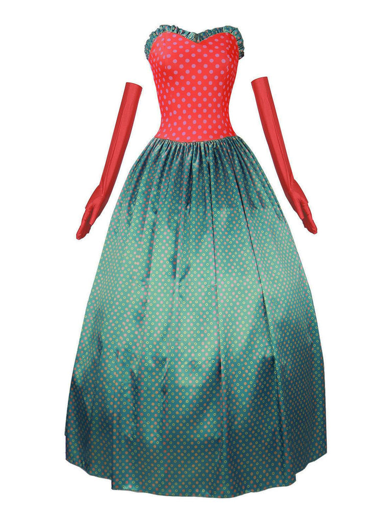 Grün 1930er Grinch Martha Cosplay Polka Dot Trägerlos Kleid