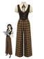 [Vorverkauf] Braun 1930er Gefälschte 3PCS Bogen Plaid Jumpsuit