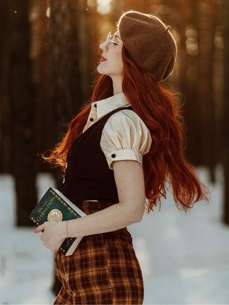 Braun 1930er Gefälschte 3PCS Bogen Plaid Jumpsuit