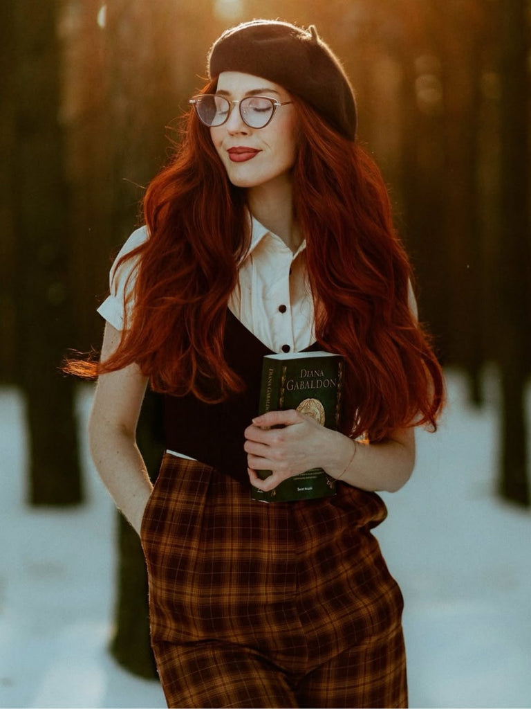 Braun 1930er Gefälschte 3PCS Bogen Plaid Jumpsuit