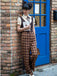 Braun 1930er Gefälschte 3PCS Bogen Plaid Jumpsuit