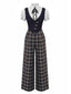 Schwarz 1930er Gefälschte 3PCS Bogen Plaid Jumpsuit