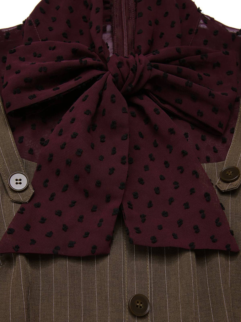 Rot 1930er Netz Patchwork Vertikal Streifen Jumpsuit