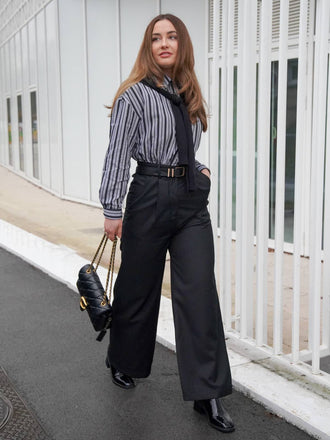 Schwarz 1940er Hemdkragen Streifen Jumpsuit Mit Kap