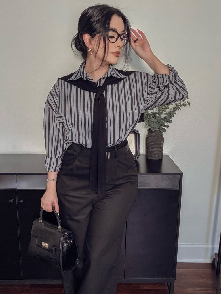 Schwarz 1940er Hemdkragen Streifen Jumpsuit Mit Kap