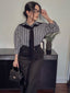 Schwarz 1940er Hemdkragen Streifen Jumpsuit Mit Kap