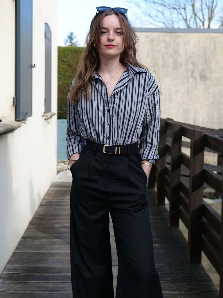 Schwarz 1940er Hemdkragen Streifen Jumpsuit Mit Kap
