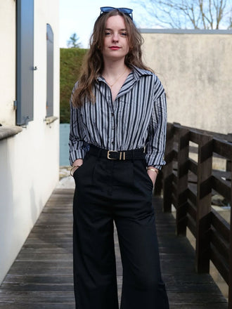 Schwarz 1940er Hemdkragen Streifen Jumpsuit Mit Kap