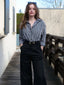 Schwarz 1940er Hemdkragen Streifen Jumpsuit Mit Kap