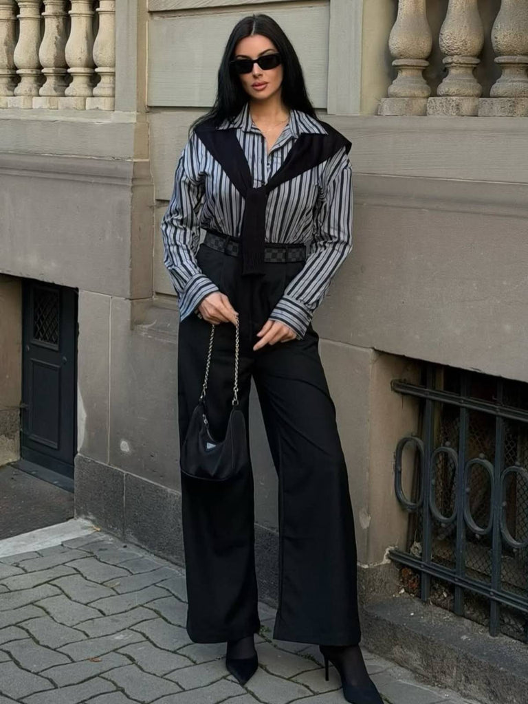 Schwarz 1940er Hemdkragen Streifen Jumpsuit Mit Kap