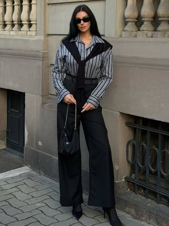 Schwarz 1940er Hemdkragen Streifen Jumpsuit Mit Kap