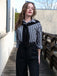 Schwarz 1940er Hemdkragen Streifen Jumpsuit Mit Kap