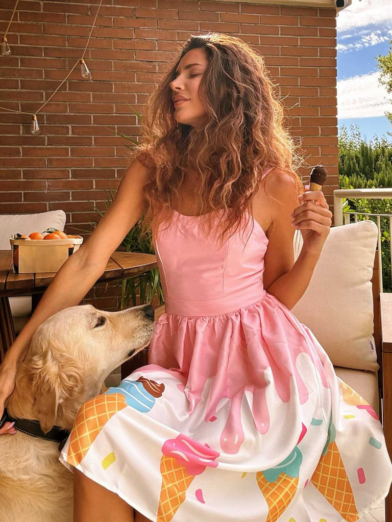 Blassrosa 1950er Eiscreme Herzförmiger Hals Kleid