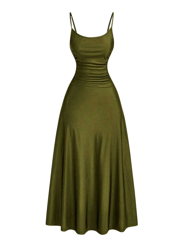 1930er Solide Spaghetti Träger Satin Kleid