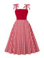 Rot 1950er Schulterkrawatte Gingham Plaid Kleid