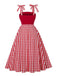 Rot 1950er Schulterkrawatte Gingham Plaid Kleid