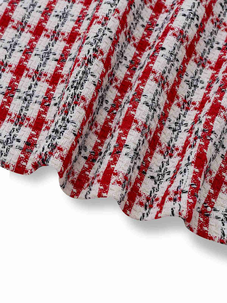 Rot 1960er Plaid Tweed Weste Kleid