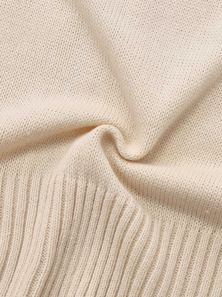 Beige 1950er Revers Ärmellos Stricken Weste