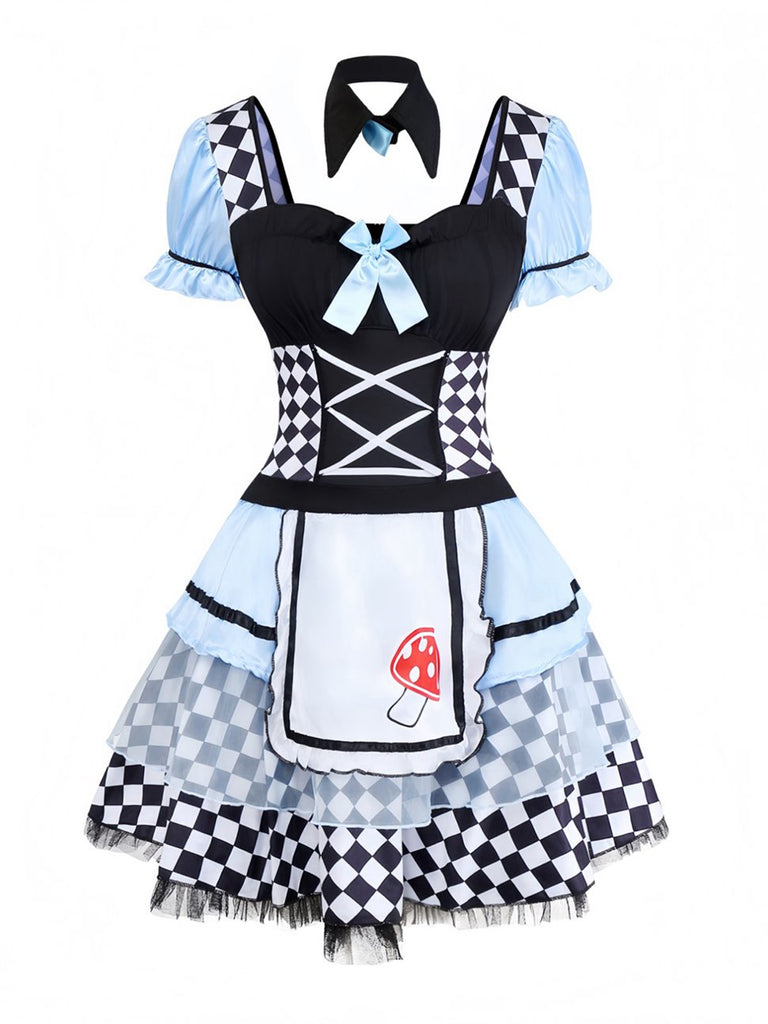 Blau 1960er Alice Puffärmel Apron Kleid