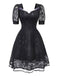 Schwarz 1950er Gothic Hexe Braut Spitze Besticktes Kleid