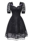 Schwarz 1950er Gothic Hexe Braut Spitze Besticktes Kleid