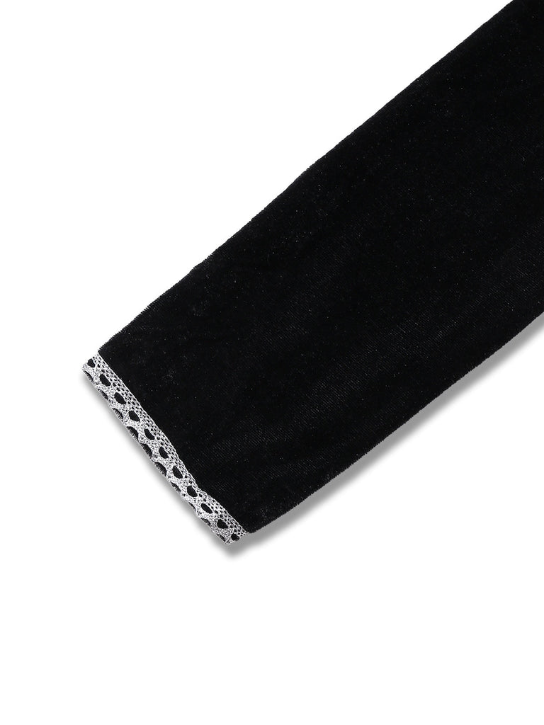 Schwarz 1980er Königin Schädel Langarm Netz Kleid