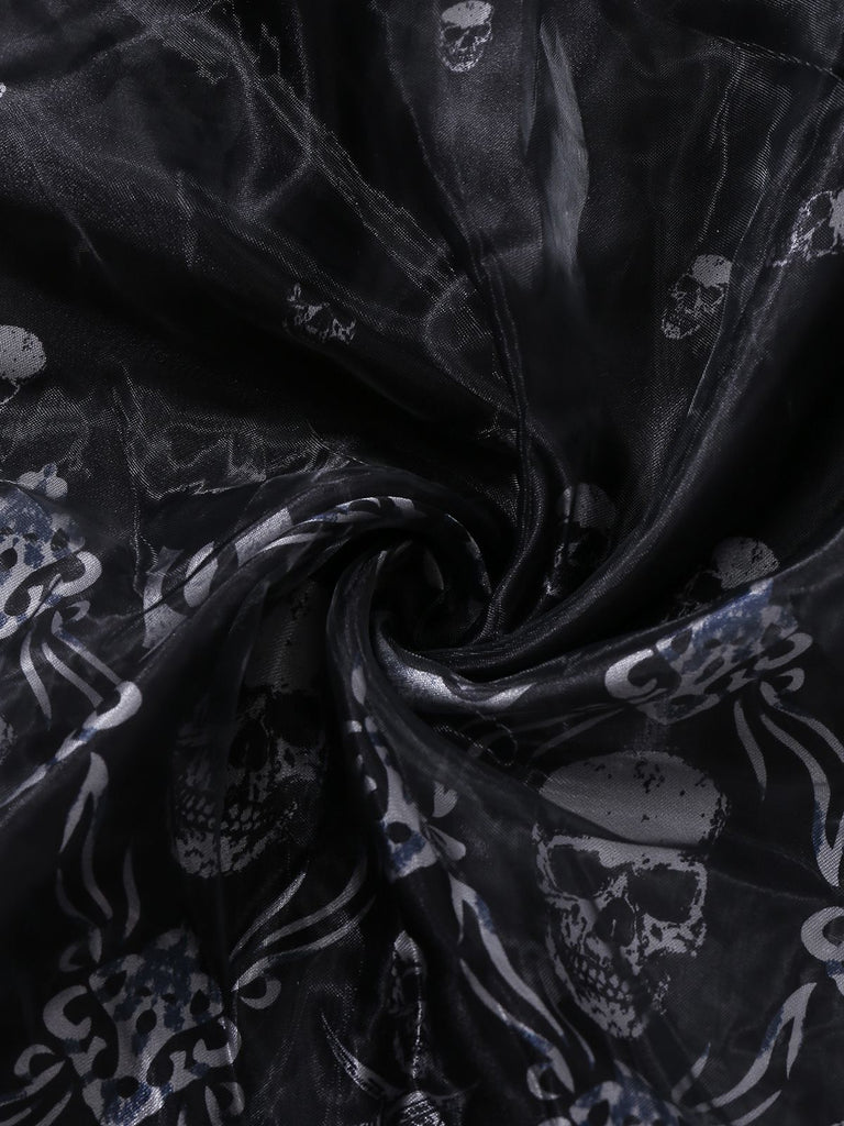 Schwarz 1980er Königin Schädel Langarm Netz Kleid