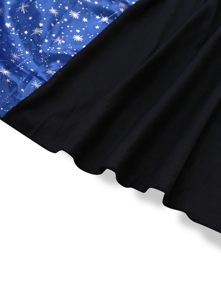 Schwarz & Blau 1930er Hexe Schnürung Kapuze Kleid