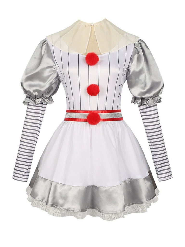 Silber 1960er Halloween IT Pennywise Streifen Puffärmel Flaumig Kleid