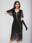 Schwarz 1920er Rundhalsausschnitt Pailletten Tassels Charleston Kleid