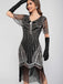 Schwarz 1920er Rundhalsausschnitt Pailletten Tassels Charleston Kleid