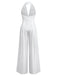 1970er Tief-V-Ausschnitt Solide Super Weitbein Jumpsuit