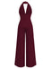 1970er Tief-V-Ausschnitt Solide Super Weitbein Jumpsuit